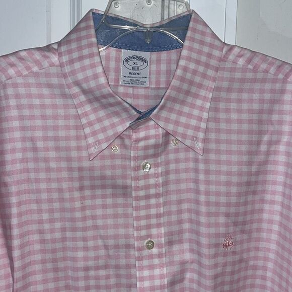 Brooks Brothers Regent Non-Iron Pink/White LS Supima Gingham Golden Fleece shirt - Picture 1 of 5